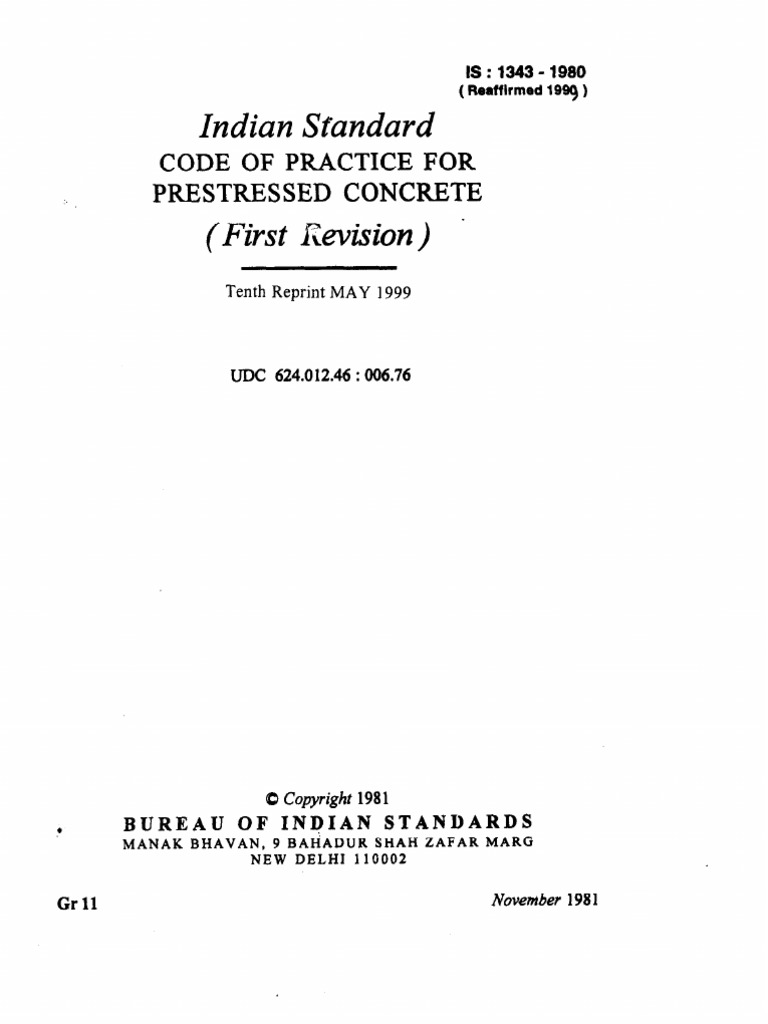IS 1343 Code For Prestressed Concrete Design | PDF