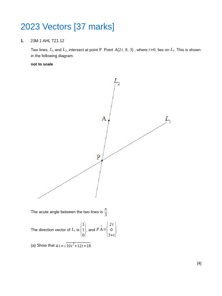 2023 Vectors Exam Solutions and Markscheme | PDF | Euclidean Vector ...