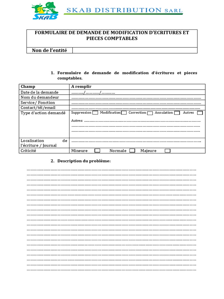Formulaire de Demande de Modification D'ecritures Et Pieces Comptablesq ...