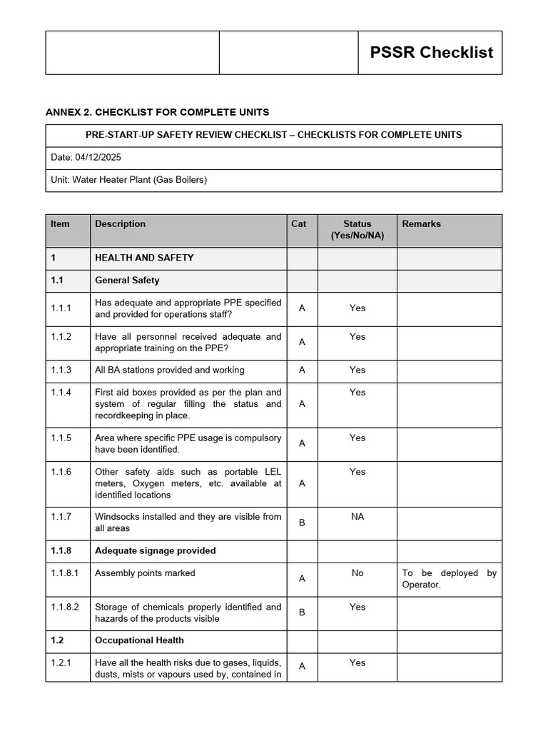 PSSR Checklist for Water Heater Plant | PDF | Personal Protective ...