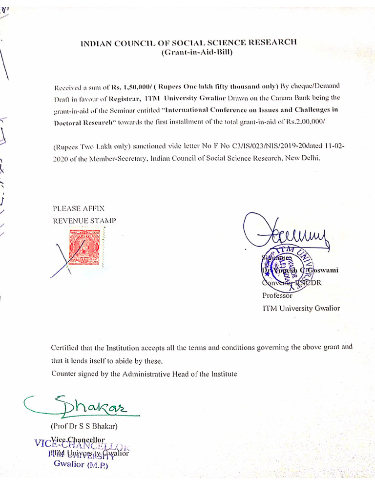 Pre Receipt ICSSR | PDF