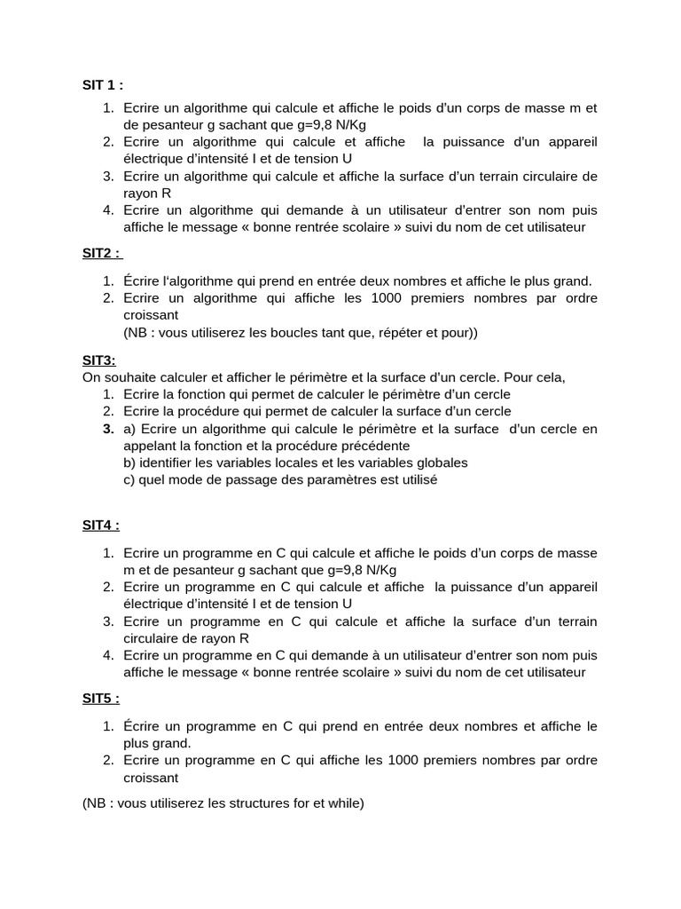 Algorithmes et programmes en C basiques | PDF