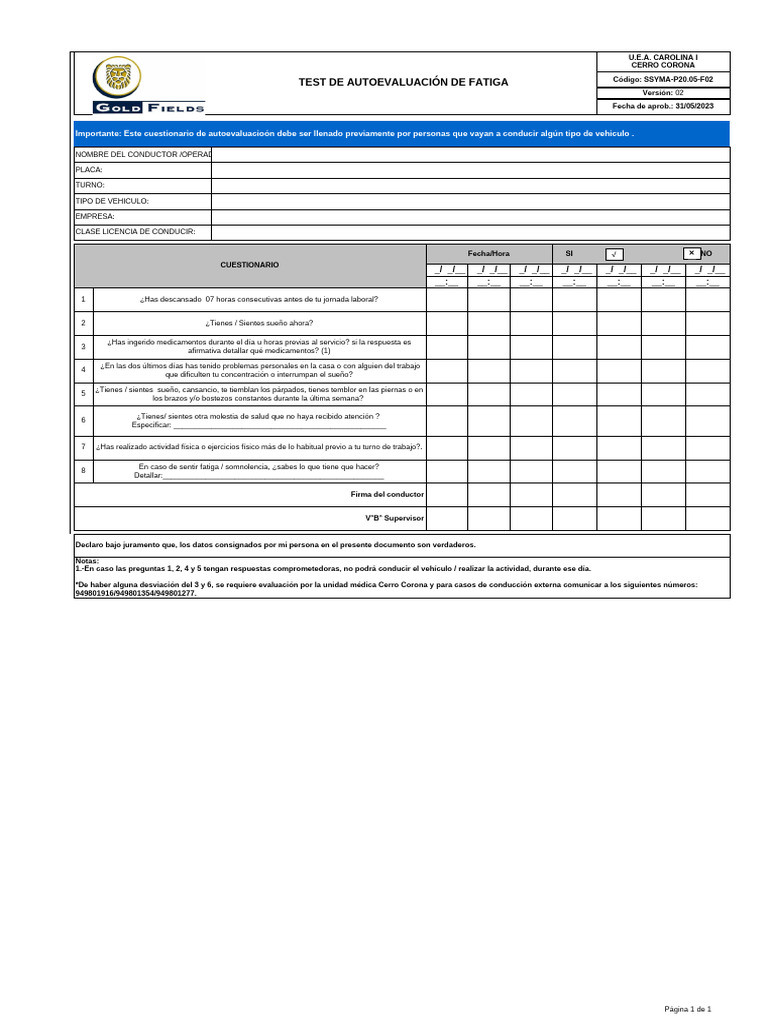 Test de Autoevaluación de Fatiga para Conductores | PDF