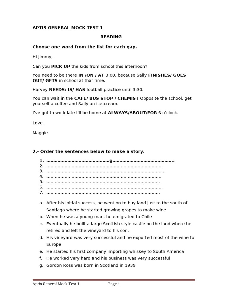 Aptis General Mock Test 1 Overview | PDF