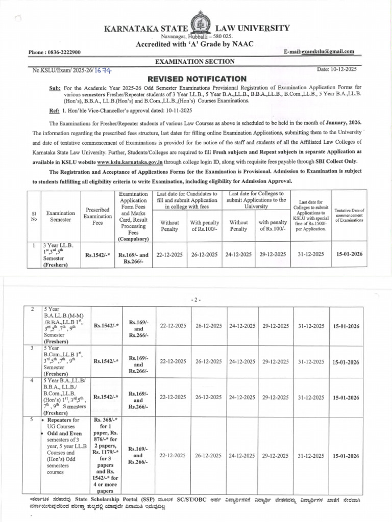 Revised Notification 2025-26 Odd Semester | PDF