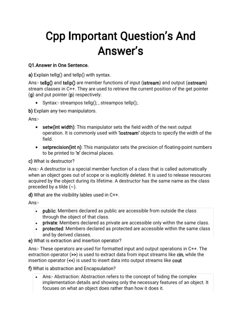 C++ Key Concepts: Questions & Answers | PDF | Parameter (Computer ...