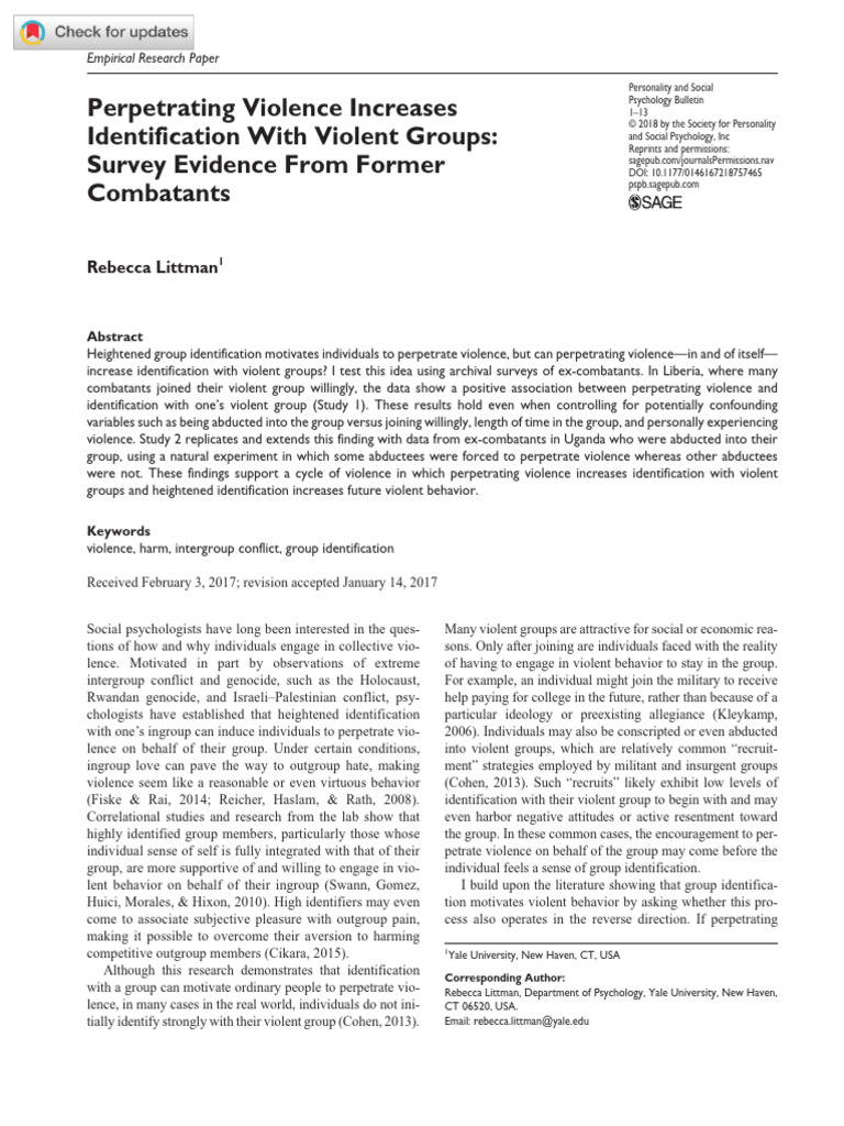 Violence and Group Identification Dynamics | PDF | Violence | Dependent ...