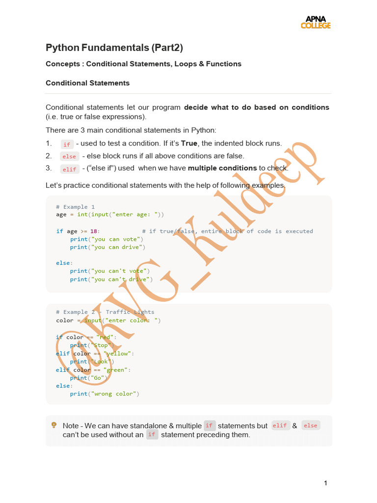 Python Conditional Statements & Loops Guide | PDF | Control Flow ...