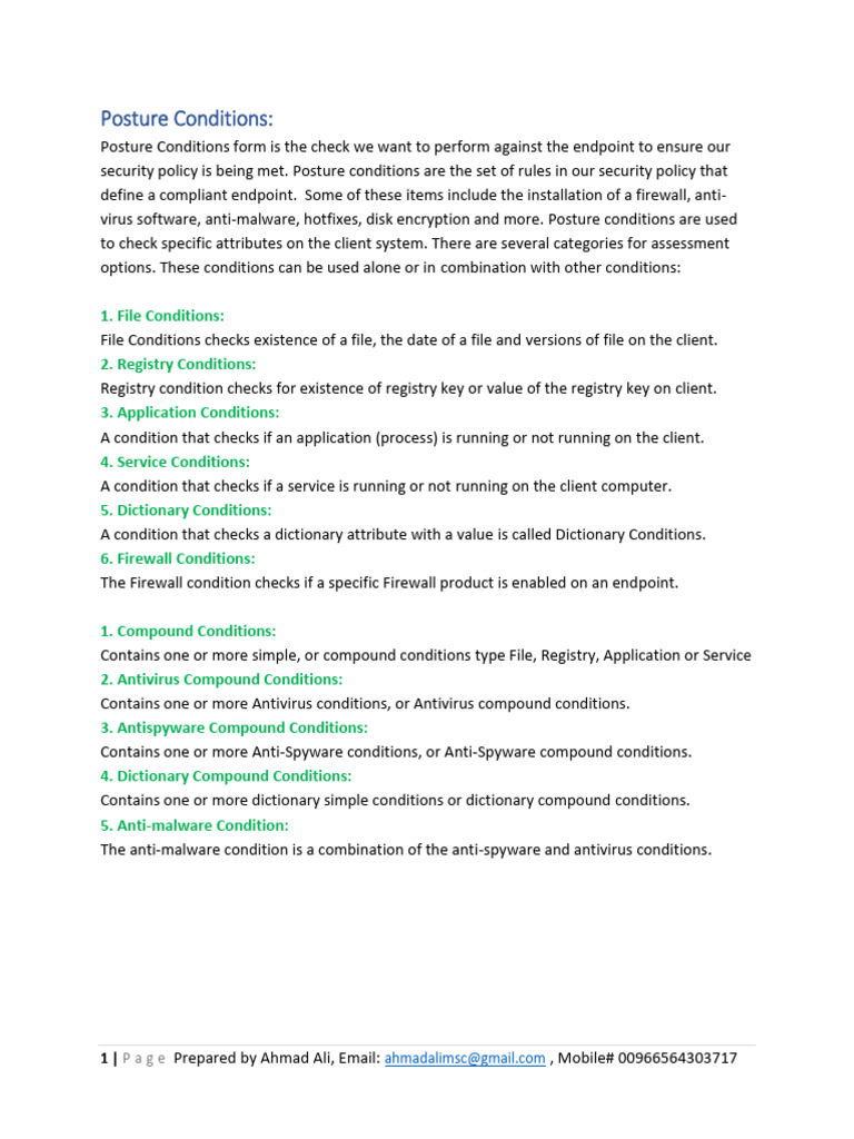 Endpoint Security Posture Conditions Guide | PDF