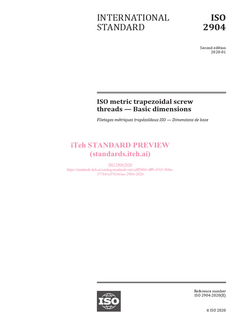 ISO 2904:2020 Trapezoidal Screw Threads | PDF | International ...