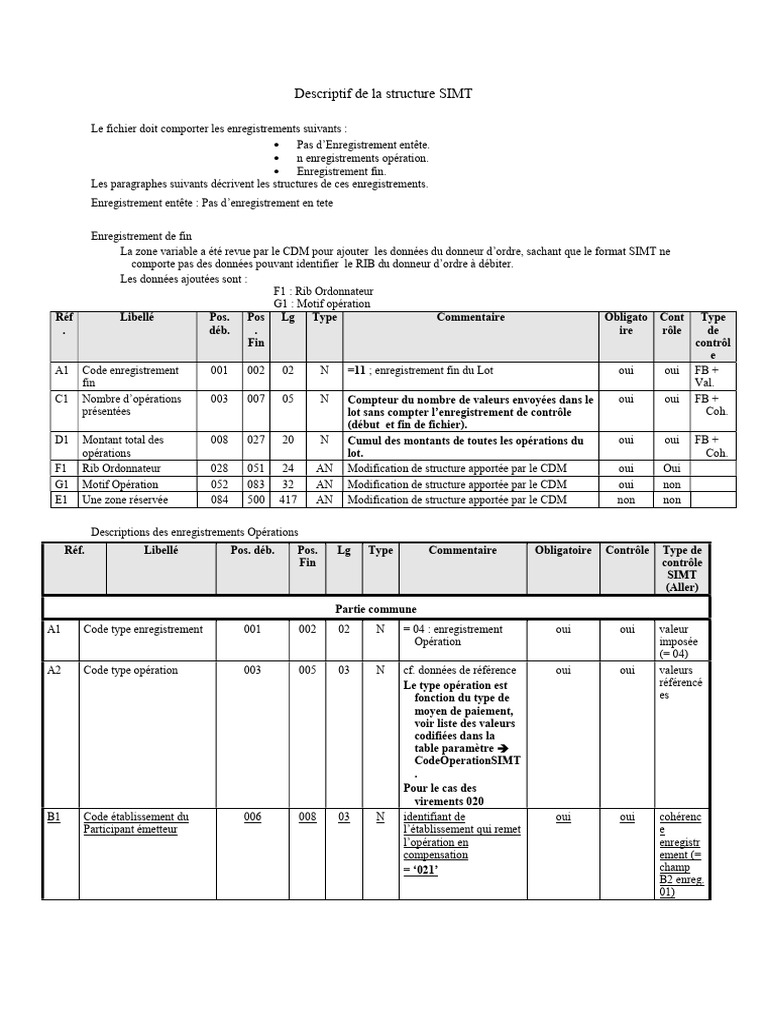 Structure des enregistrements SIMT | PDF | Paiements | Argent