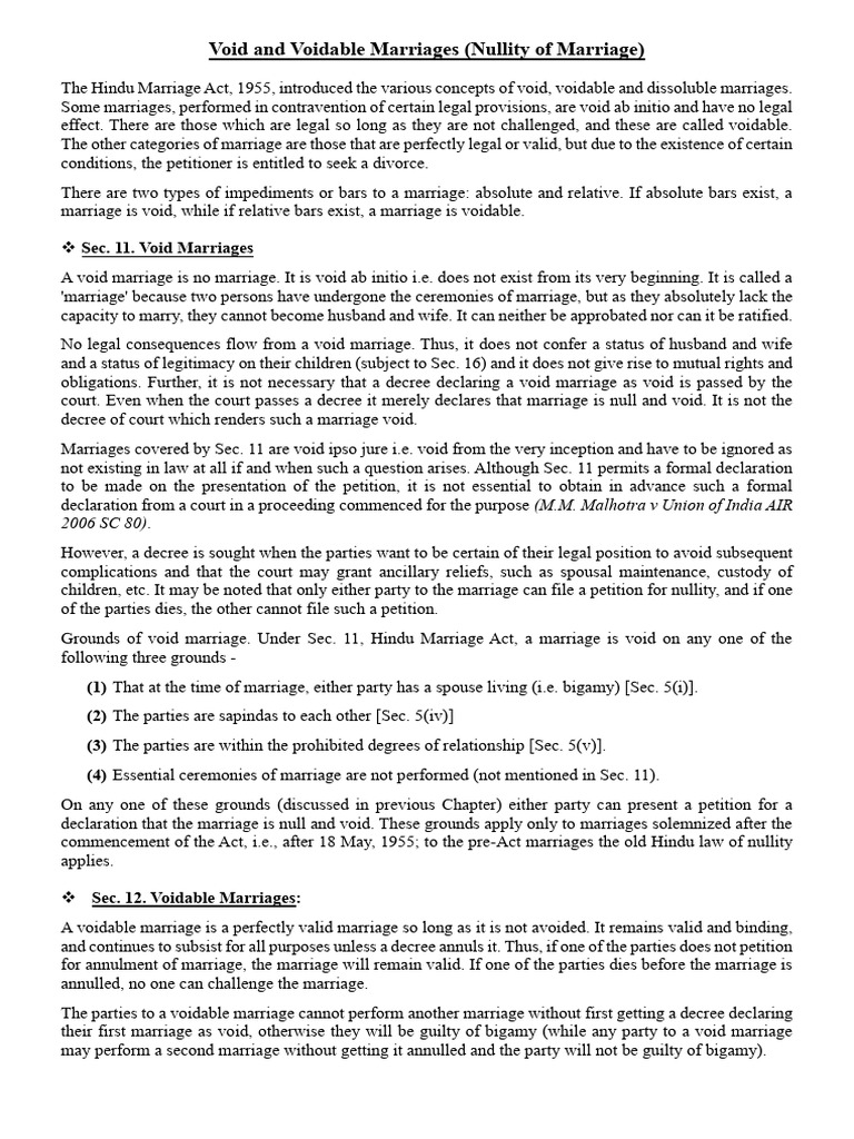 Understanding Void and Voidable Marriages | PDF | Annulment | Void (Law)