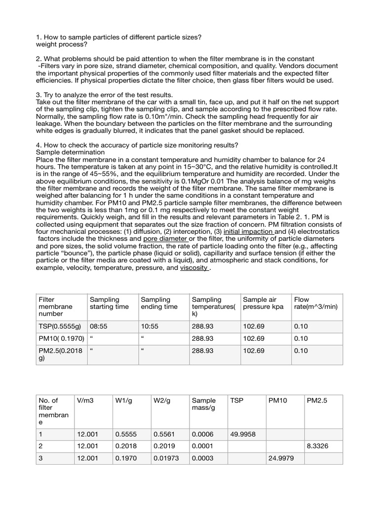 How To Sample Particles of Different Particle Sizes | PDF | Humidity ...