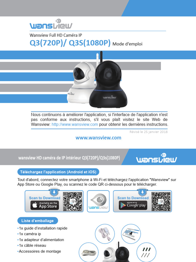 Guide d'utilisation caméra Wansview Q3/Q3S | PDF | Télévision à ultra ...