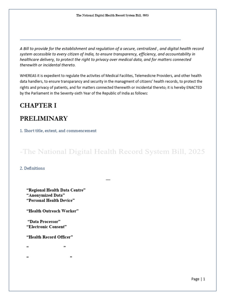National Digital Health Record Bill 2025 | PDF | Computer Security ...