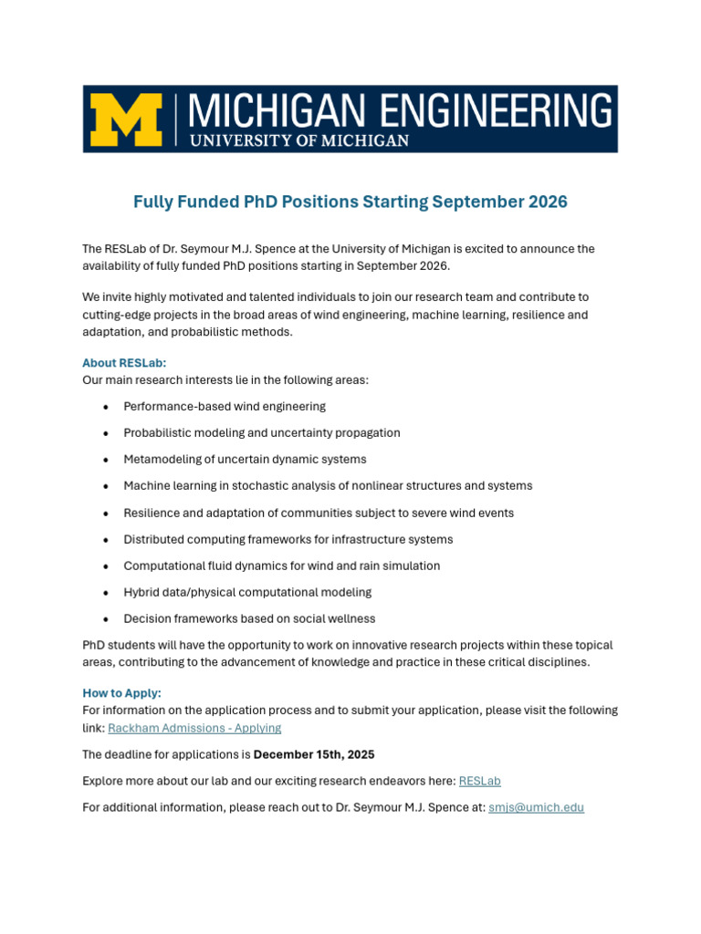 RESLab Fully Funded PHD Positions | PDF