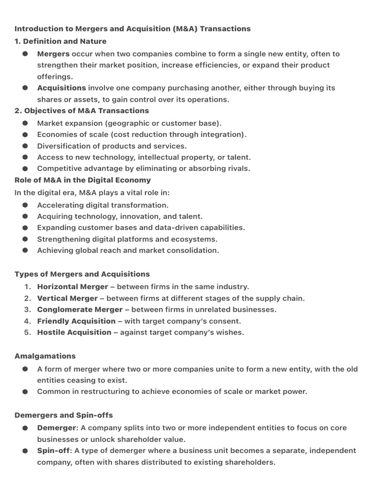 Mergers and Acquisitions Overview | PDF | Mergers And Acquisitions ...