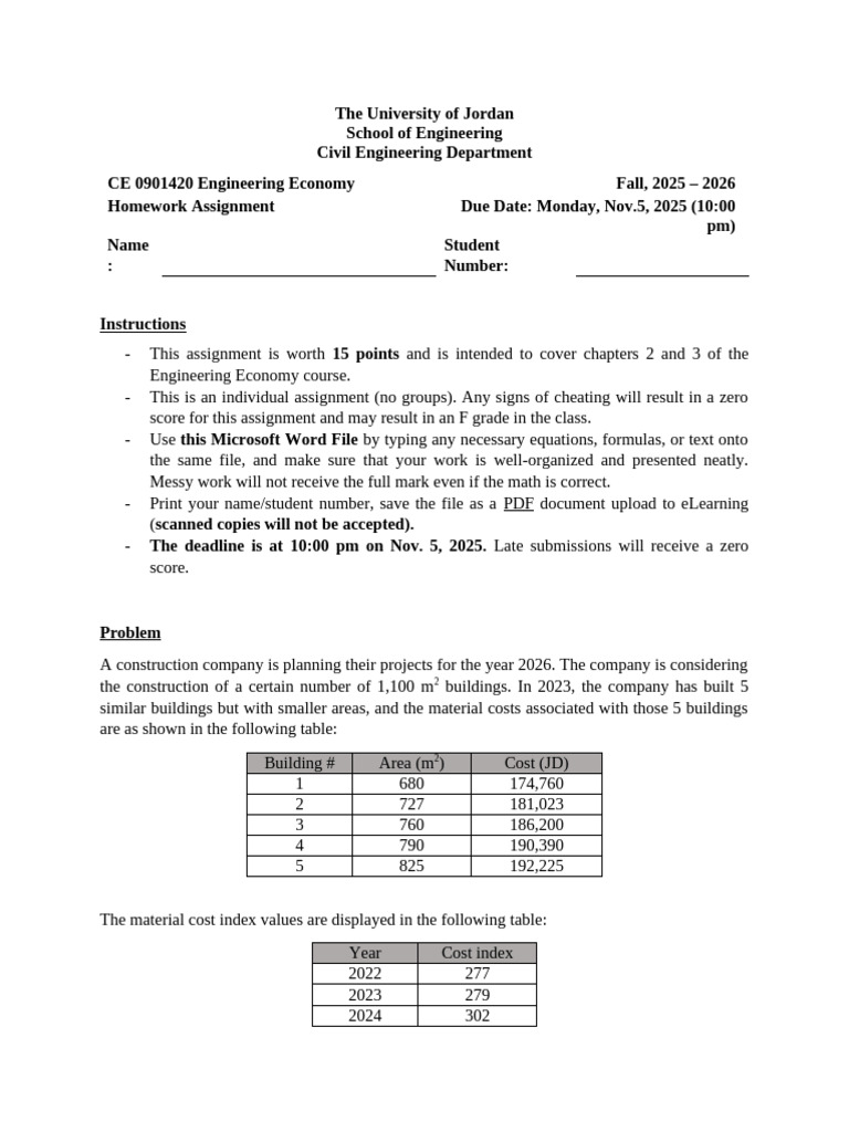 Engineering Economy Assignment #1 Fall 25-26 | PDF | Labour Economics ...