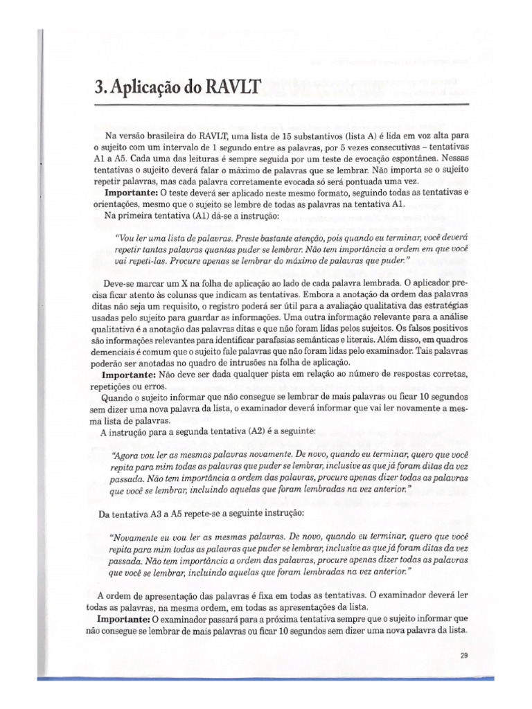 RAVLT - Aplicação e Correção | PDF