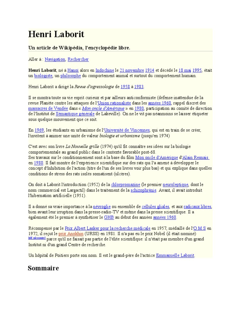 Henri Laborit : Biologiste et Philosophe | PDF | Bien-être | Médical
