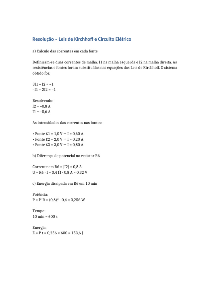 Leis de Kirchhoff em Circuitos Elétricos | PDF