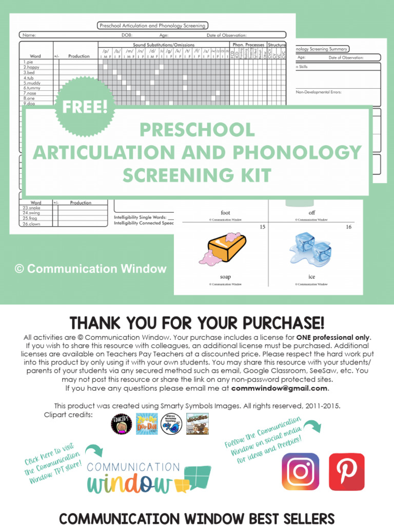 Preschool Articulation Screening Kit | PDF | Linguistics | Human ...