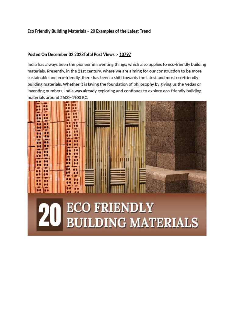 20 Innovative Eco-Friendly Building Materials | PDF | Concrete | Brick