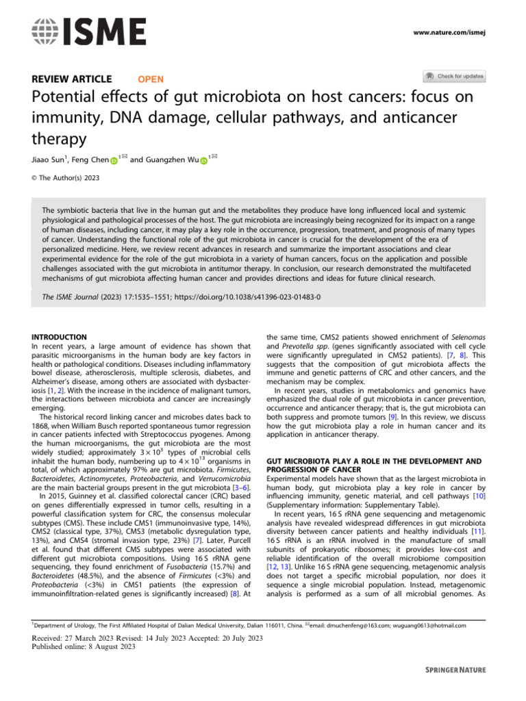 Potential effects of gut microbiota on host cancers focus on inmunity ...