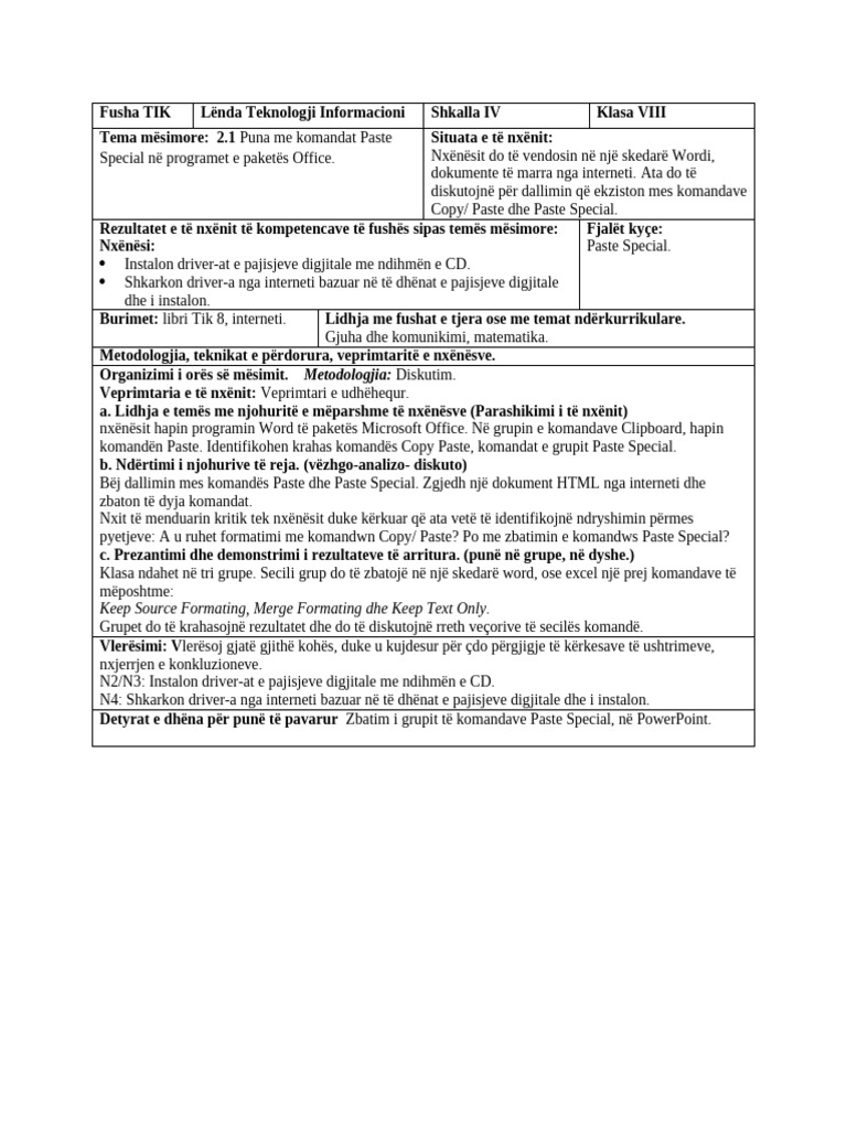 2.1. Puna Me Komandat Paste Special Në Programet e Paketës Office | PDF