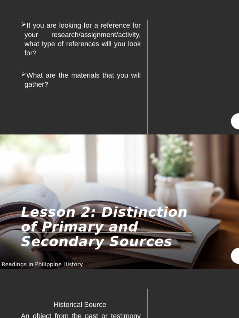 Primary vs. Secondary Historical Sources | PDF | Libraries | Books