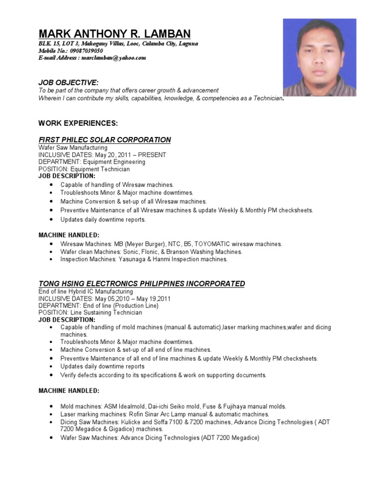 Marc Resume Final | PDF | Integrated Circuit | Production And Manufacturing