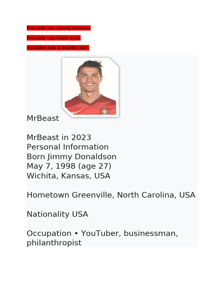 Celebrity Profiles: Ronaldo, MrBeast, and More | PDF