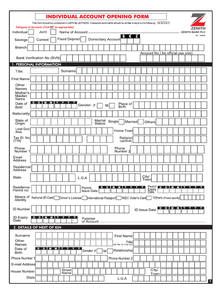 Zenith Individual Account FORM | PDF