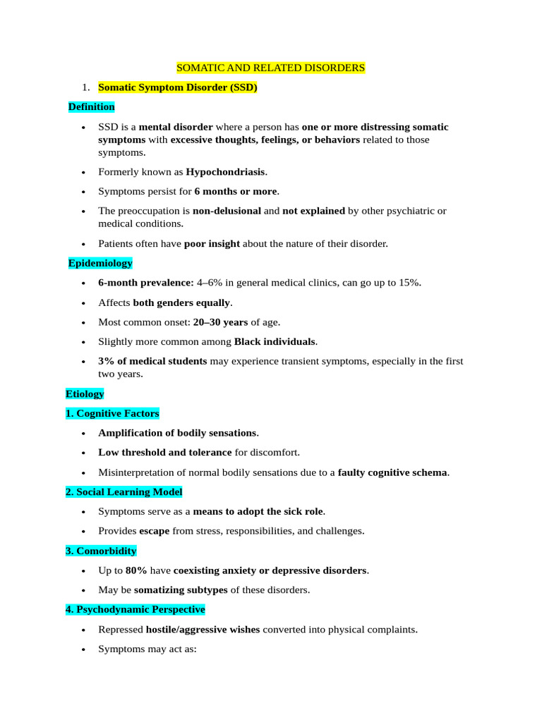 SOMATIC AND RELATED DISORDERS | PDF | Mental Disorder | Major ...