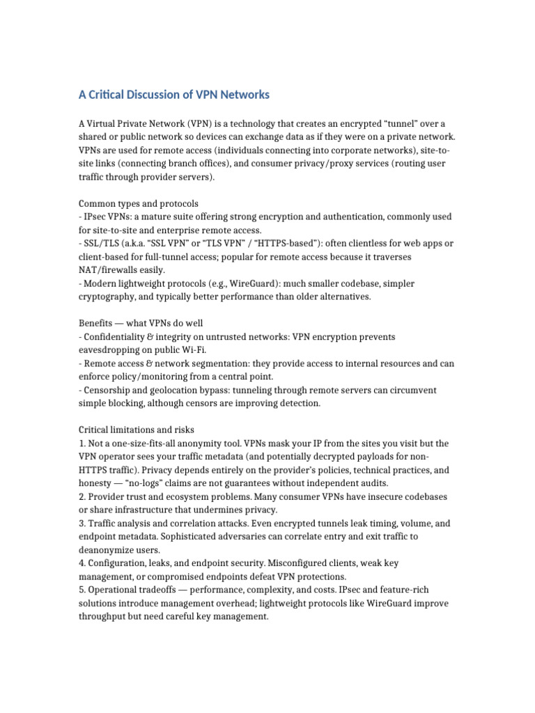 Critical Discussion of VPN Networks | PDF | Virtual Private Network ...