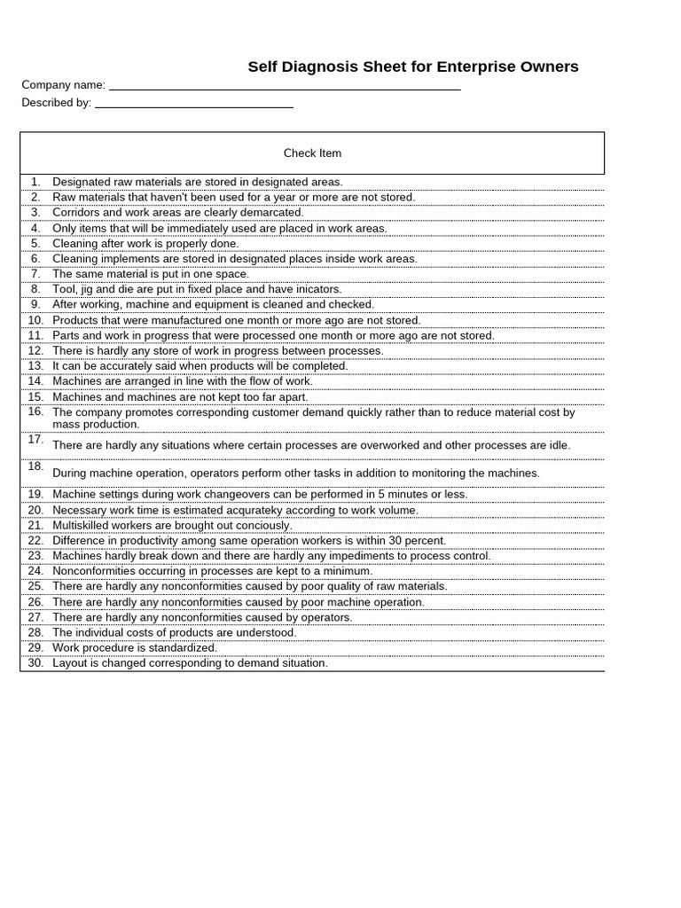 Self-Diagnosis Checklist for Enterprises | PDF | Evaluation | Business