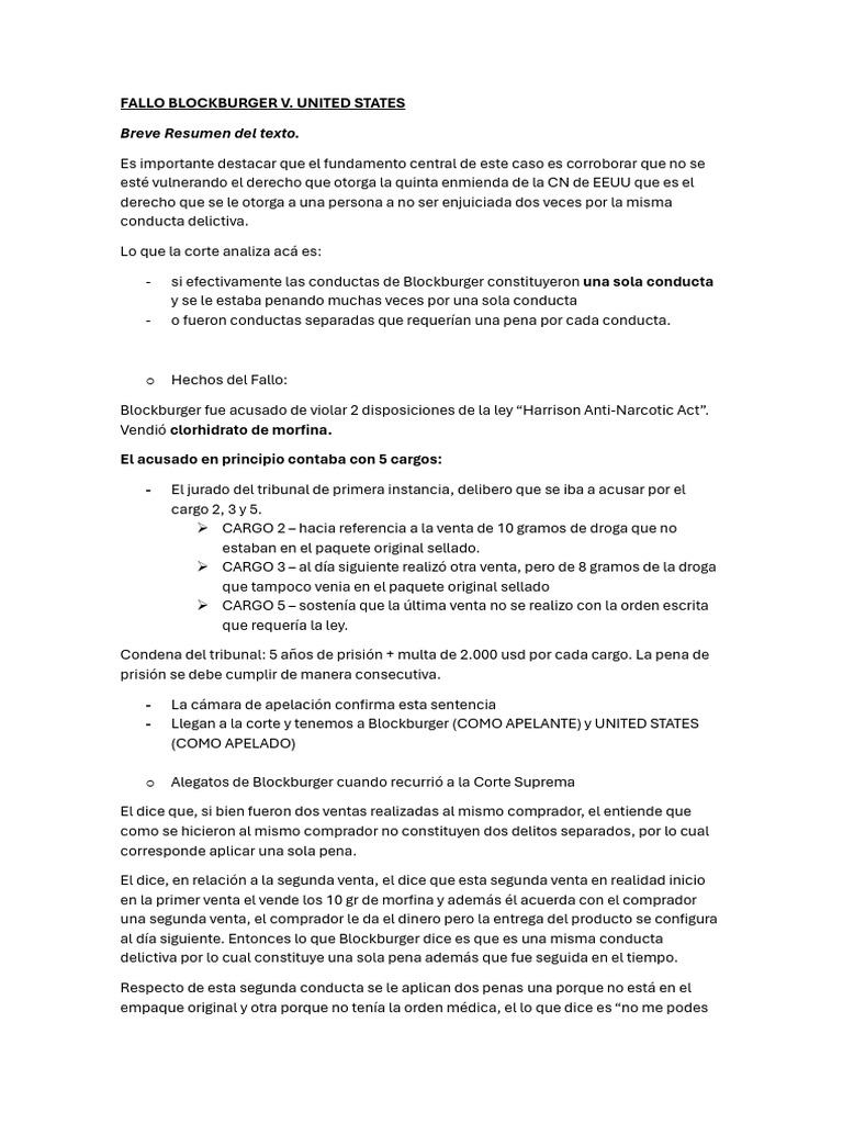 Fallo Blockburger | PDF | Castigos | Ley politica
