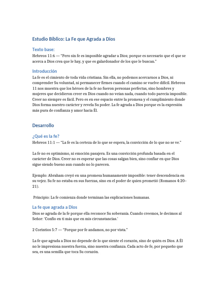 La Fe que Agrada a Dios en Hebreos 11 | PDF | Fe | Dios