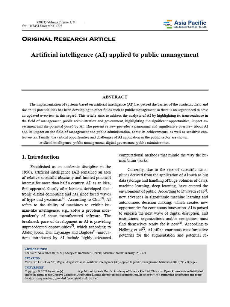 Artificial Intelligence AI Applied to Public Manag | PDF | Artificial ...