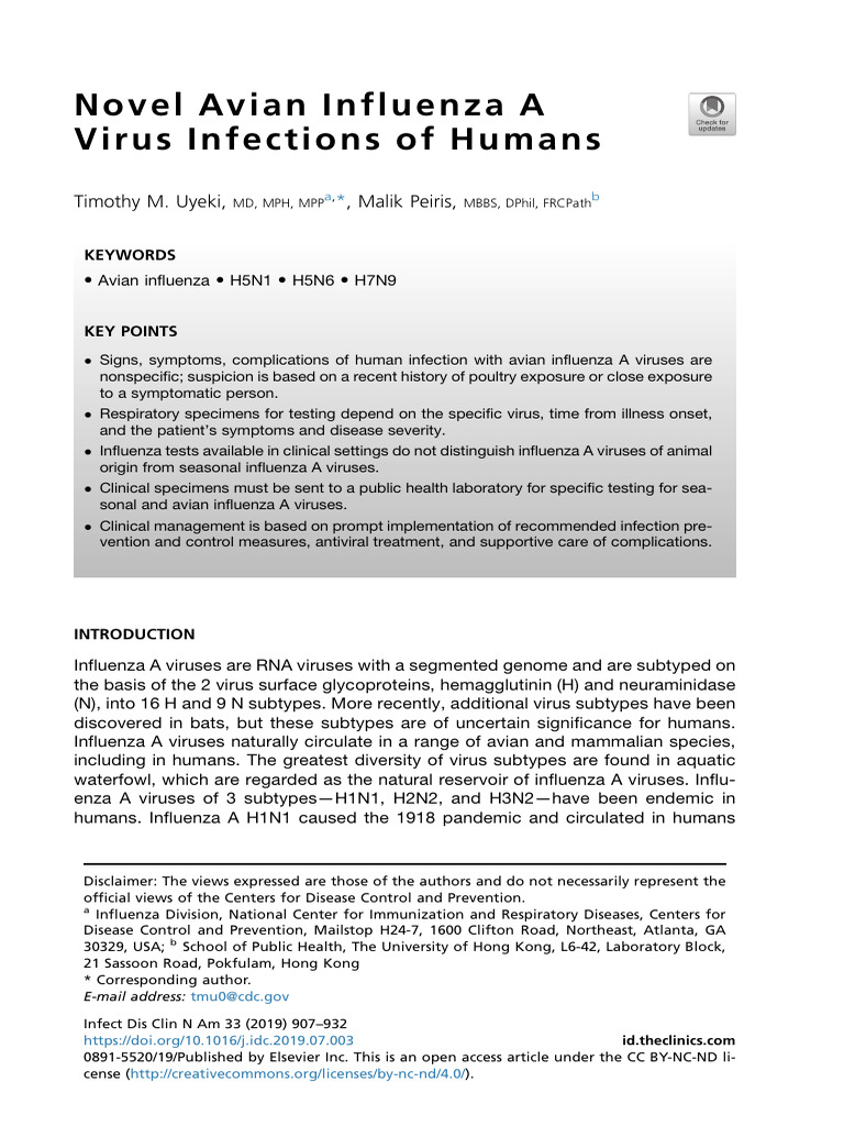 Novel Avian Influenza a Virus Infections of Humans | PDF | Avian ...