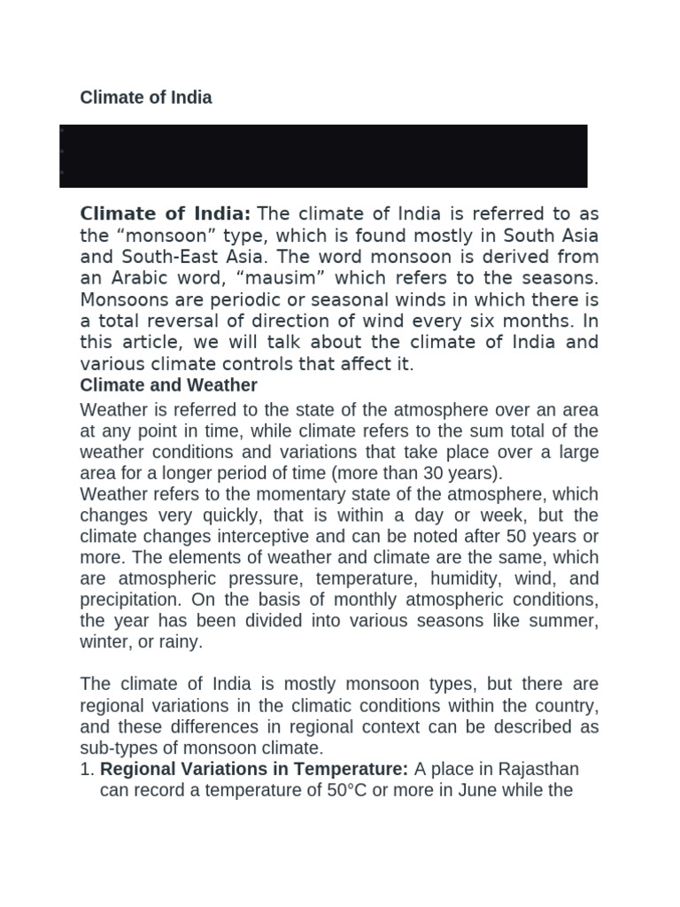 Understanding India's Monsoon Climate | PDF | Monsoon | Weather