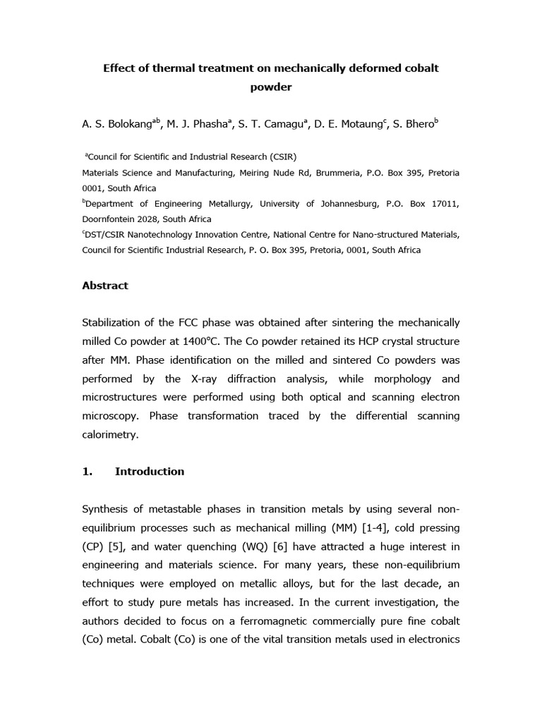 Effect of Thermal Treatment On Mechanically Deformed Cobalt | PDF ...