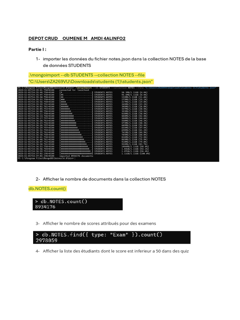Gestion CRUD de données étudiants MongoDB | PDF