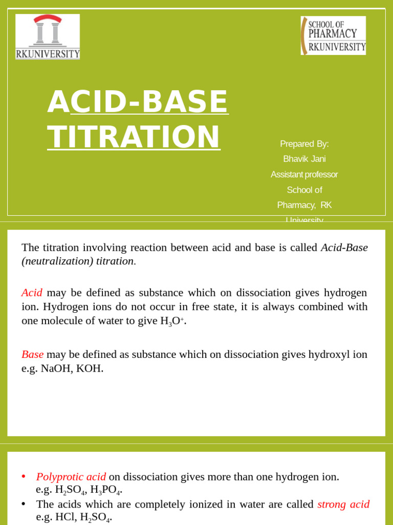 Acid-Base Titration Overview and Applications | PDF | Acid | Titration