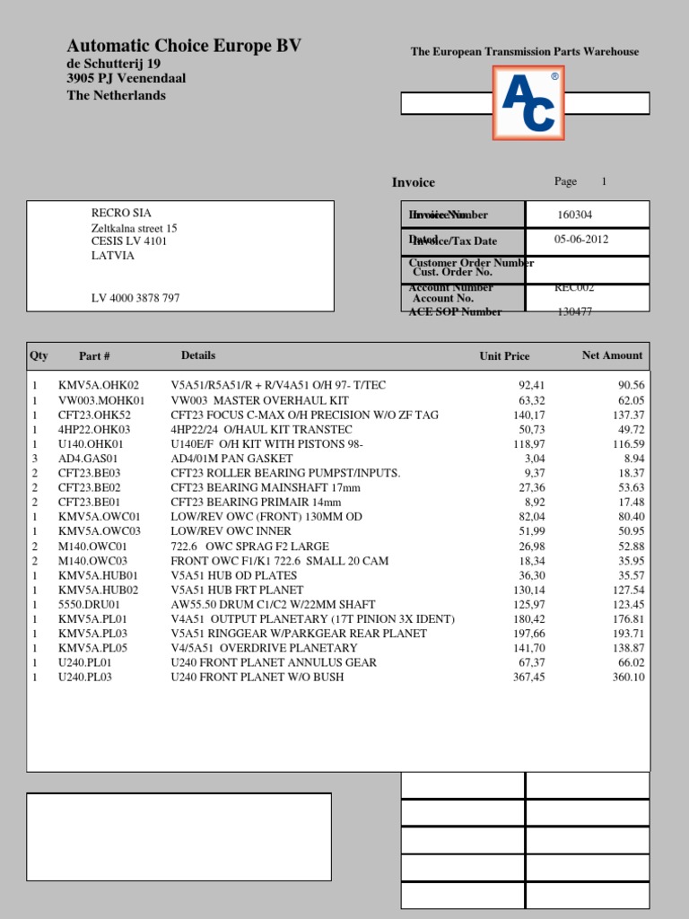 Invoice Id Transmission (Mechanics) Invoice