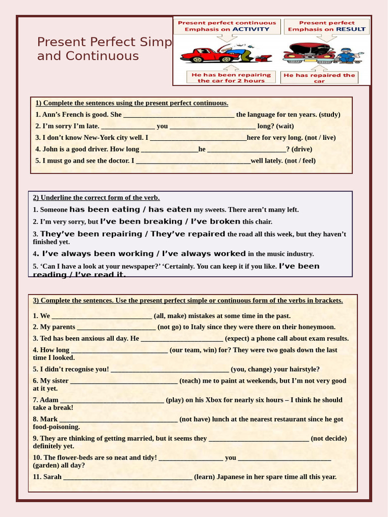 Present Perfect Simple vs Continuous Guide | PDF | Syntax | Grammar