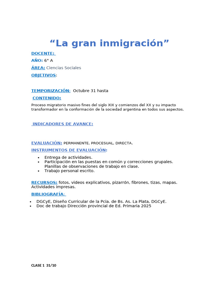 La gran inmigración 6° A | PDF | Inmigración | Buenos Aires