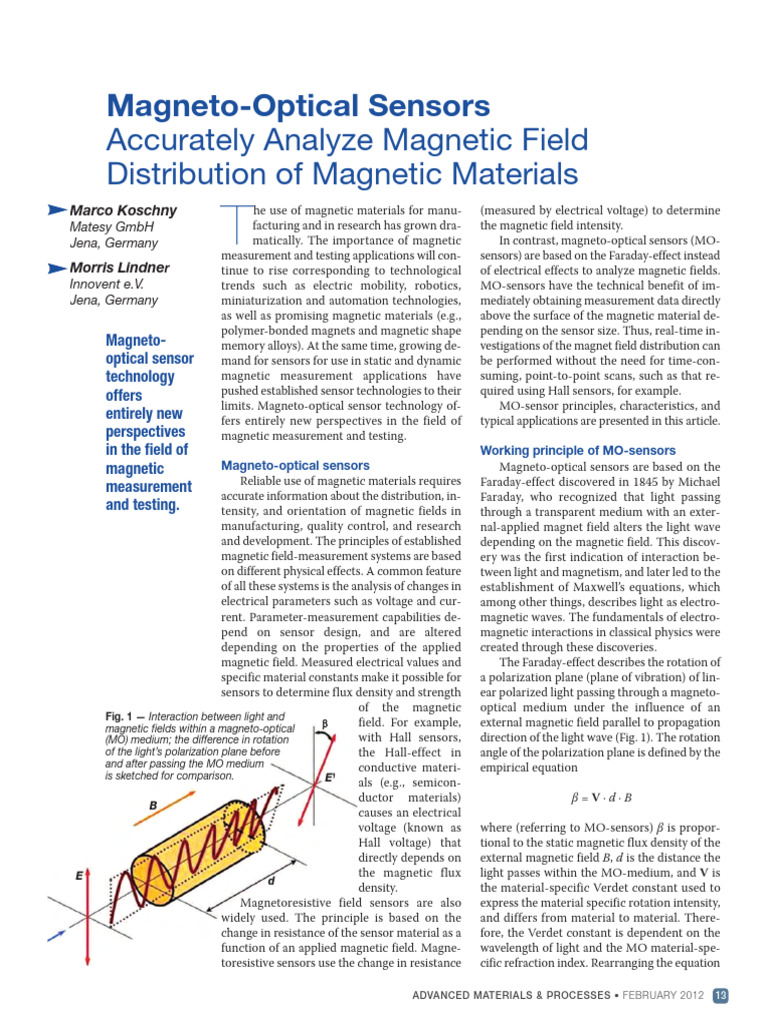 Magneto-Optical Sensors for Magnetic Field Analysis | PDF ...