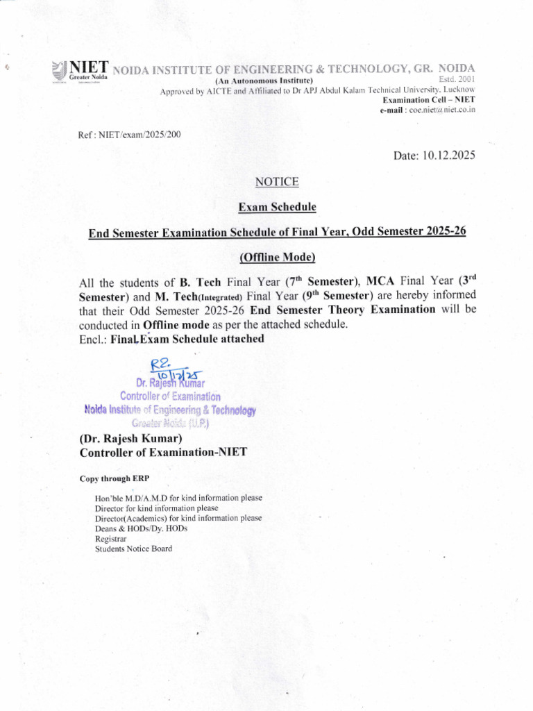 Final Year End Semester Theory Exam Final Schedule(2025-26) | PDF ...