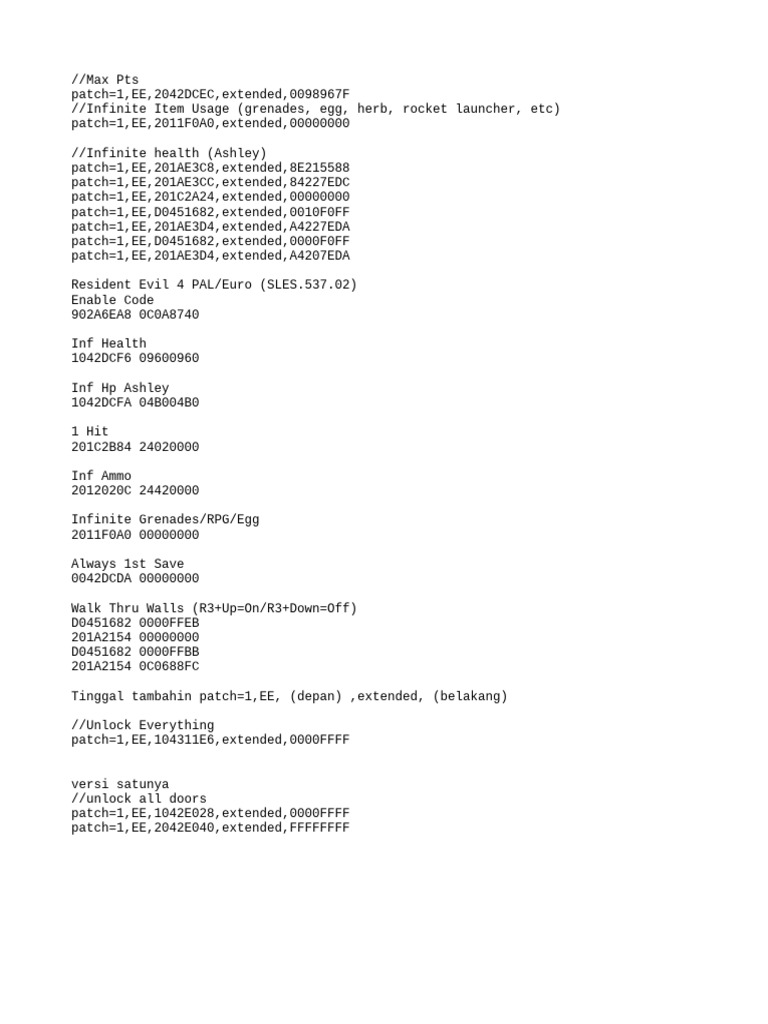 Resident Evil 4 Cheat Codes Guide | PDF